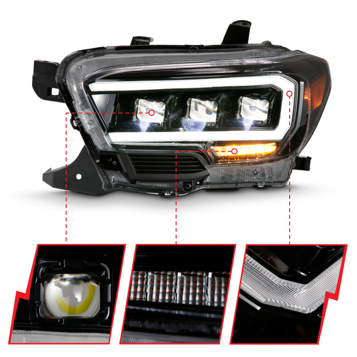 Phares de projecteur à LED ANZO 2016-2018 Toyota Tacoma Style planche noir avec ambre