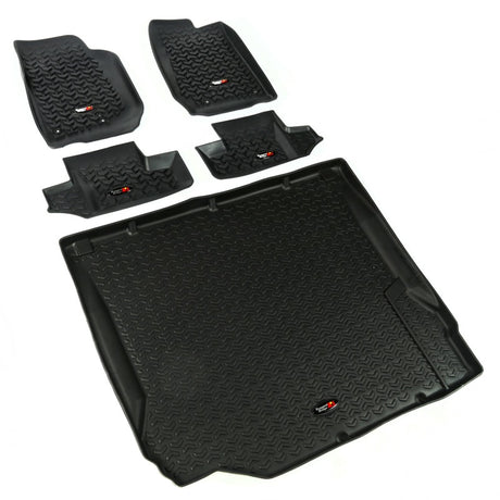 Revêtement de sol avant/arrière/cargo Rugged Ridge noir pour Jeep Wrangler JK 2007-2010 à 2 portes