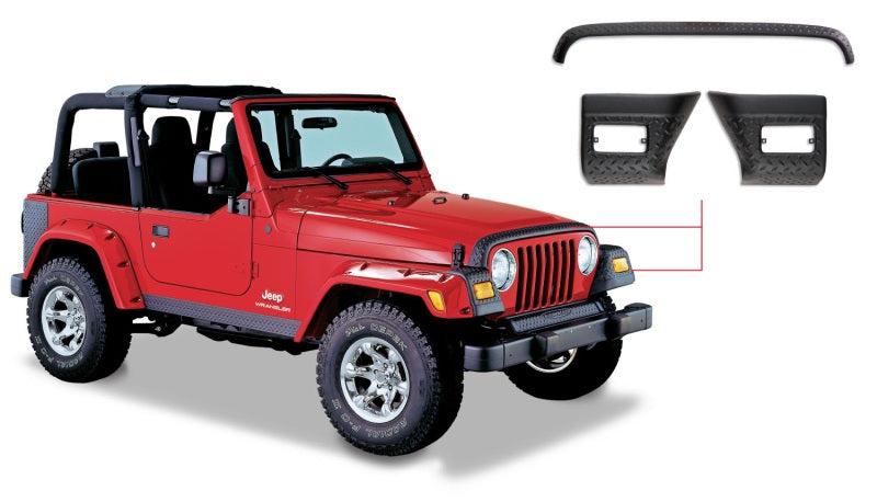 Bushwacker 97-06 Jeep Wrangler Trail Armor Protection de capot et 2 coins avant - Noir