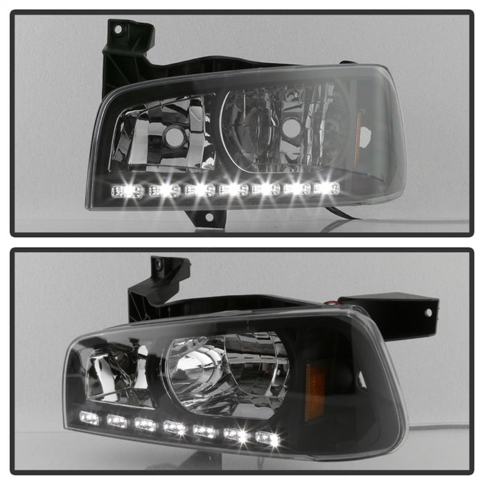 Phares à LED en cristal Xtune Dodge Charger 06-10 1 pièce Noir HD-ON-DCH05-1PC-LED-BK