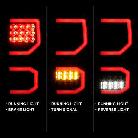 Feux arrière à LED ANZO 2007-2013 Toyota Tundra style planche noir avec lentille transparente