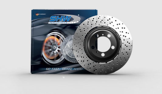 SHW 03-08 Lamborghini Gallardo 5.0L Left Front Cross-Drilled Lightweight Brake Rotor (400615301B)