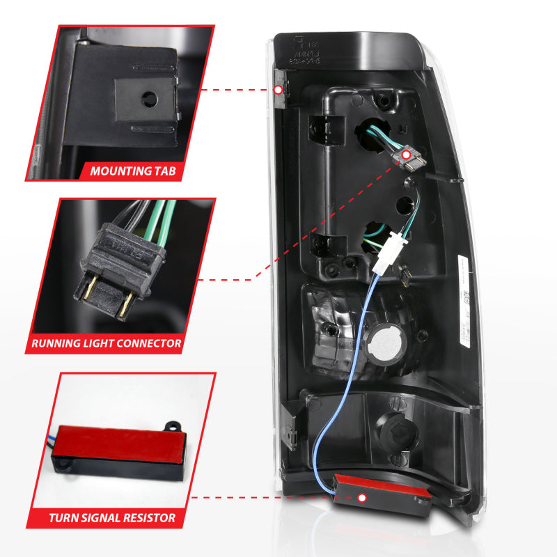 Feux arrière à LED ANZO 2003-2006 Chevy Silverado 1500 style planche noir avec lentille transparente