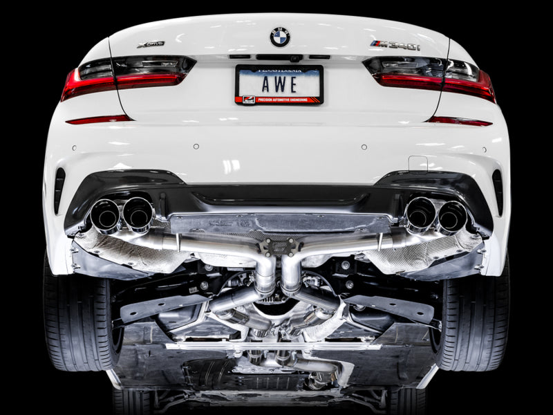 Échappement AWE Tuning 2019+ BMW M340i (G20) Track Edition - Embouts quadruples chromés argentés