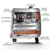 Phares de projecteur à LED ANZO 16-18 Chevrolet Silverado 1500 avec interrupteur de style planche chromé avec ambre