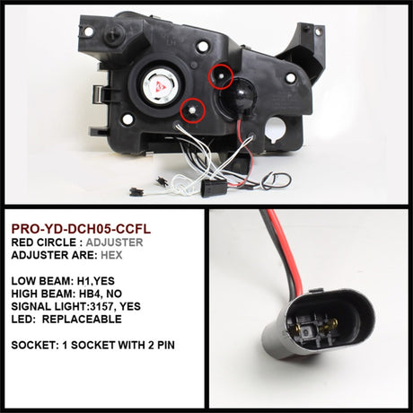 Phares de projecteur Spyder Dodge Charger 06-10 Modèle halogène CCFL Halo LED Blk PRO-YD-DCH05-CCFL-BK
