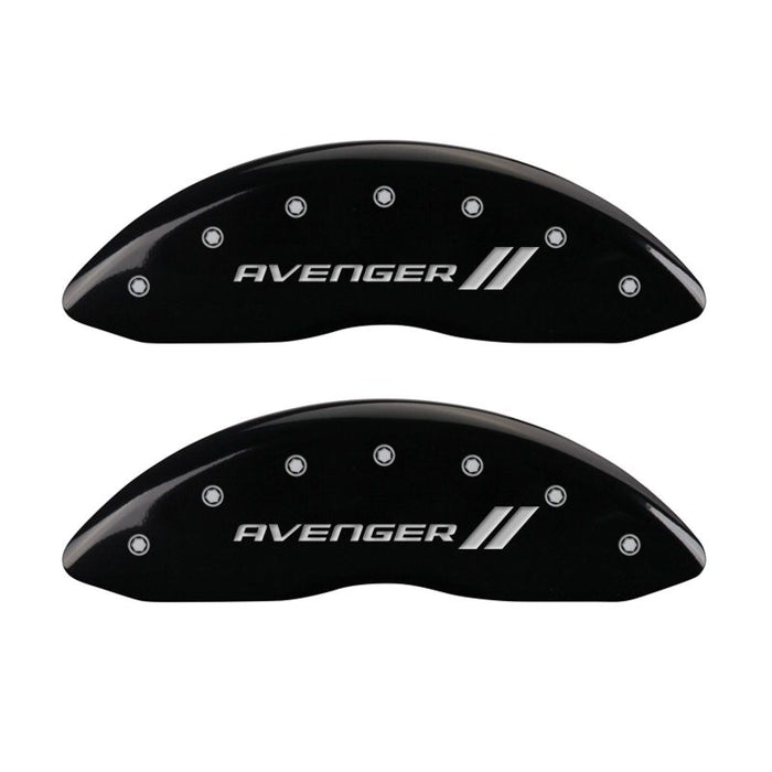 MGP 4 Caliper Covers Engraved Front & Rear With stripes/Avenger Black finish silver ch