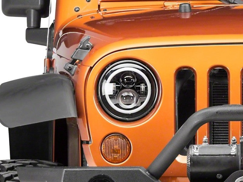 Phares axiaux à halo Raxiom 97-18 Jeep Wrangler TJ/JK avec signaux ambrés DRL - Blk Hsng (lentille transparente)