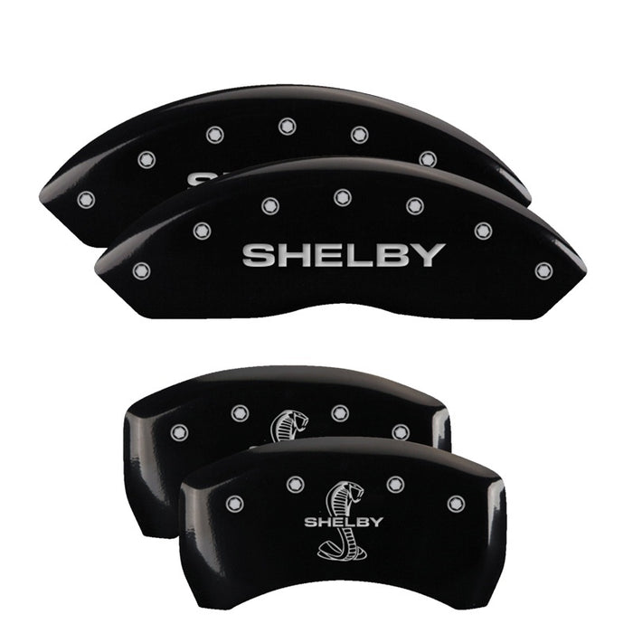 MGP 4 Caliper Covers Engraved Front Shelby Engraved Rear Tiffany Snake Yellow finish black ch