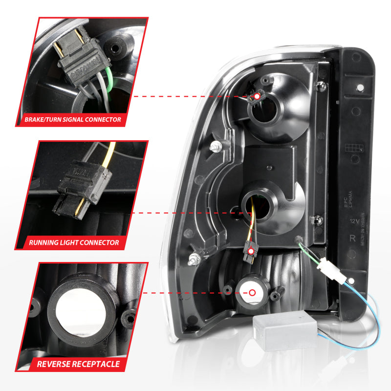 Feux arrière à LED ANZO 2002-2009 Chevrolet Trailblazer avec barre lumineuse, boîtier noir, lentille fumée