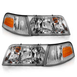 Phare avant ANZO 1998-2005 Ford Crown Victoria Crystal Chrome avec éclairage de pare-chocs (OE)