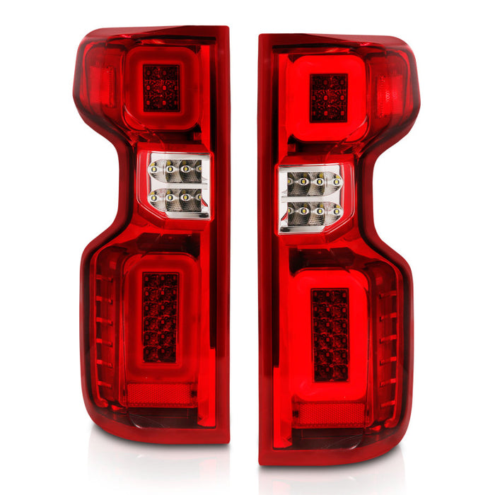 Feux arrière à LED complets pour camion de travail Chevy Silverado 19-21 Anzo, boîtier chromé, lentille rouge G2 (avec barres lumineuses C)