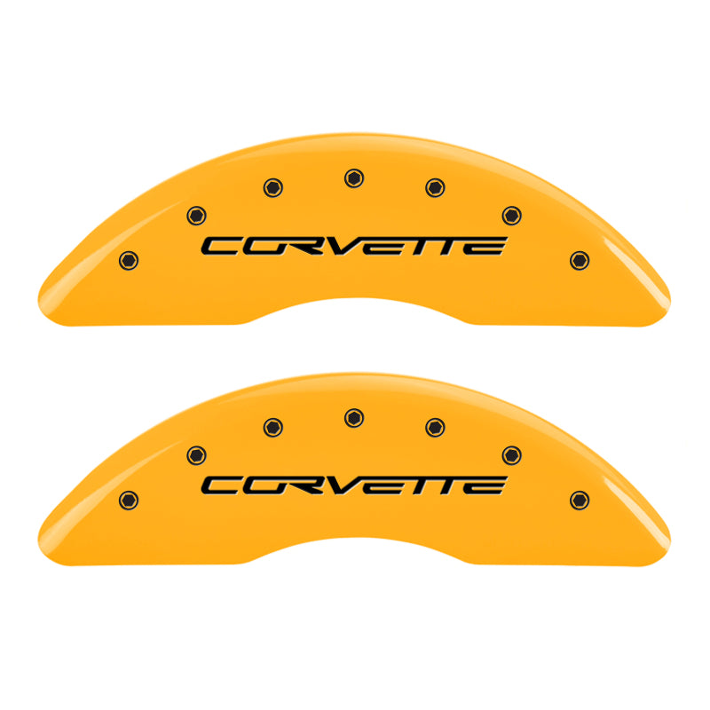 Couvre-étriers MGP 4 gravés à l'avant C6/Corvette gravés à l'arrière C6/Z06 finition jaune noir ch