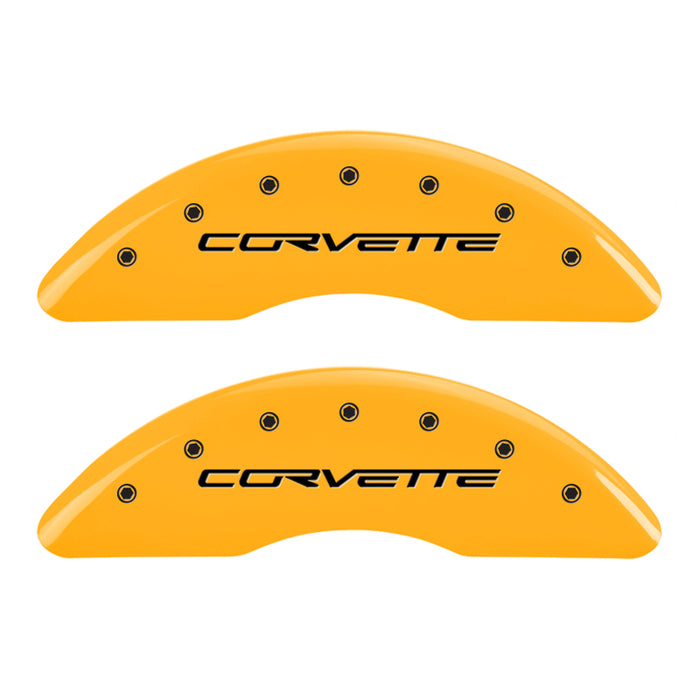 MGP 4 Caliper Covers Engraved Front C6/Corvette Engraved Rear C6/Z06 Yellow finish black ch