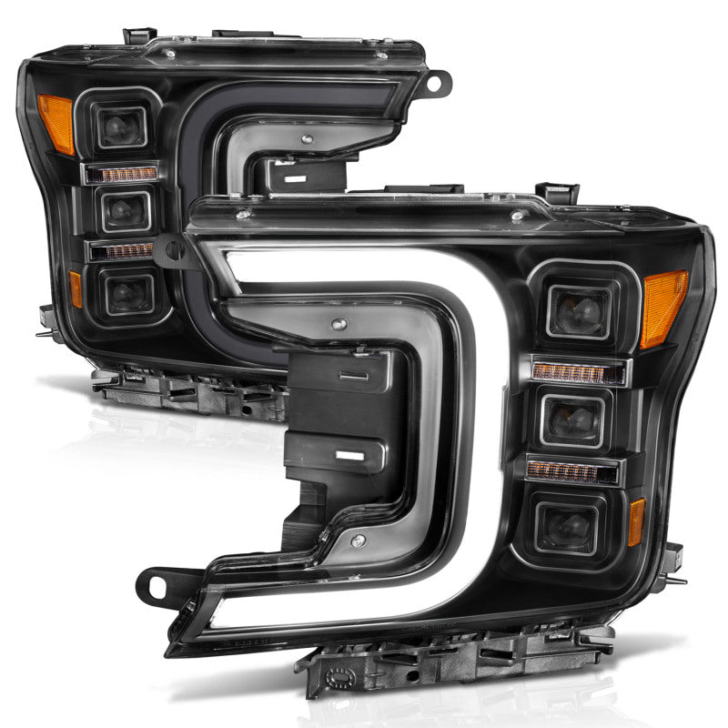 Phares de style barre de fumée à projecteur LED complet Anzo 18-20 Ford F-150 noir ambre