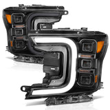 Phares de style barre de fumée à projecteur LED complet Anzo 18-20 Ford F-150 noir ambre