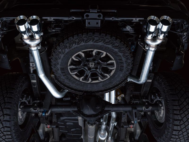 AWE Tuning 22-23 GMC Sierra 1500 AT4X 6.2L 0FG Catback Split Dual (pare-chocs plat) - Embouts chromés argentés