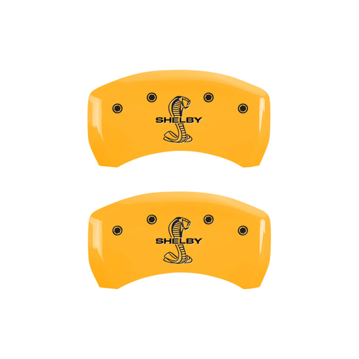 MGP 4 Caliper Covers Engraved Front Shelby Engraved Rear Tiffany Snake Yellow finish black ch