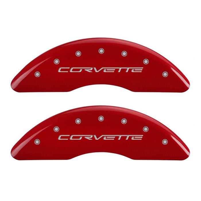 Couvre-étriers MGP 4 gravés à l'avant C6/Corvette gravés à l'arrière C6/Z06 finition rouge argent ch