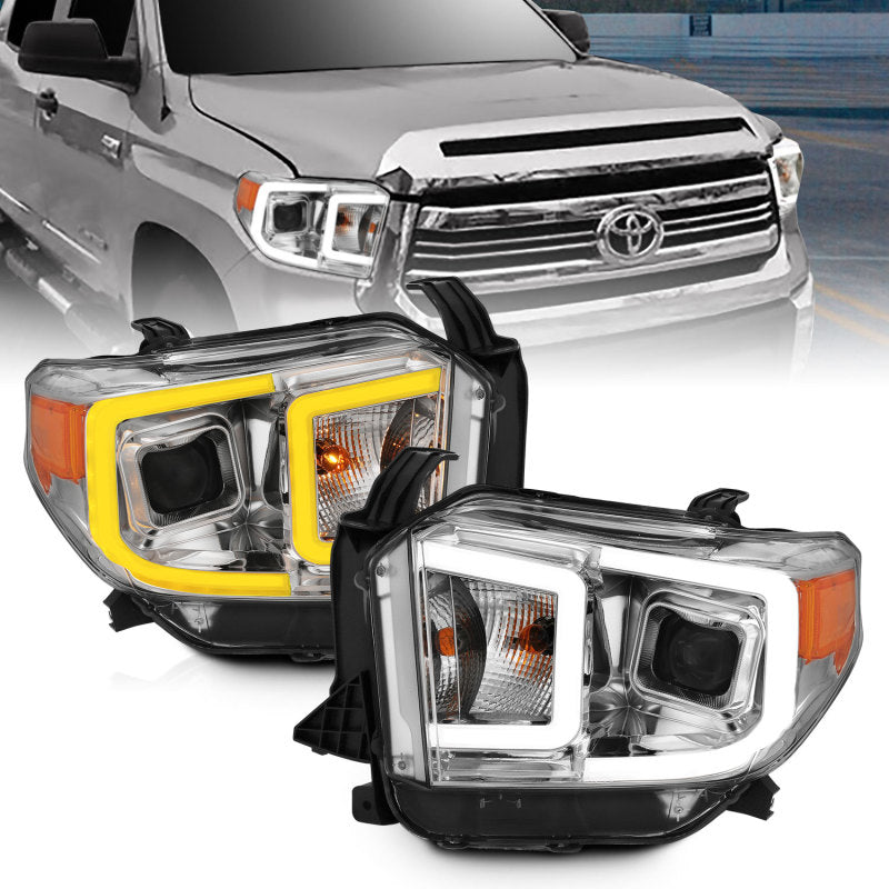 Phares de projecteur de style planche ANZO 14-17 Toyota Tundra Chrome avec ambre