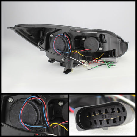 Phares de projecteur Spyder Ford Focus 12-14 Modèle halogène uniquement - DRL Noir PRO-YD-FF12-DRL-BK