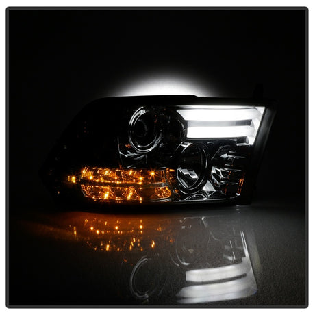 Spyder Dodge Ram 09-12 Projector Headlights Light Bar DRL Smoke PRO-YD-DR09-LBDRL-SM