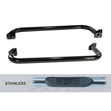 Marchepied latéral tubulaire rond Rugged Ridge de 3 po SS 87-95 Jeep Wrangler YJ