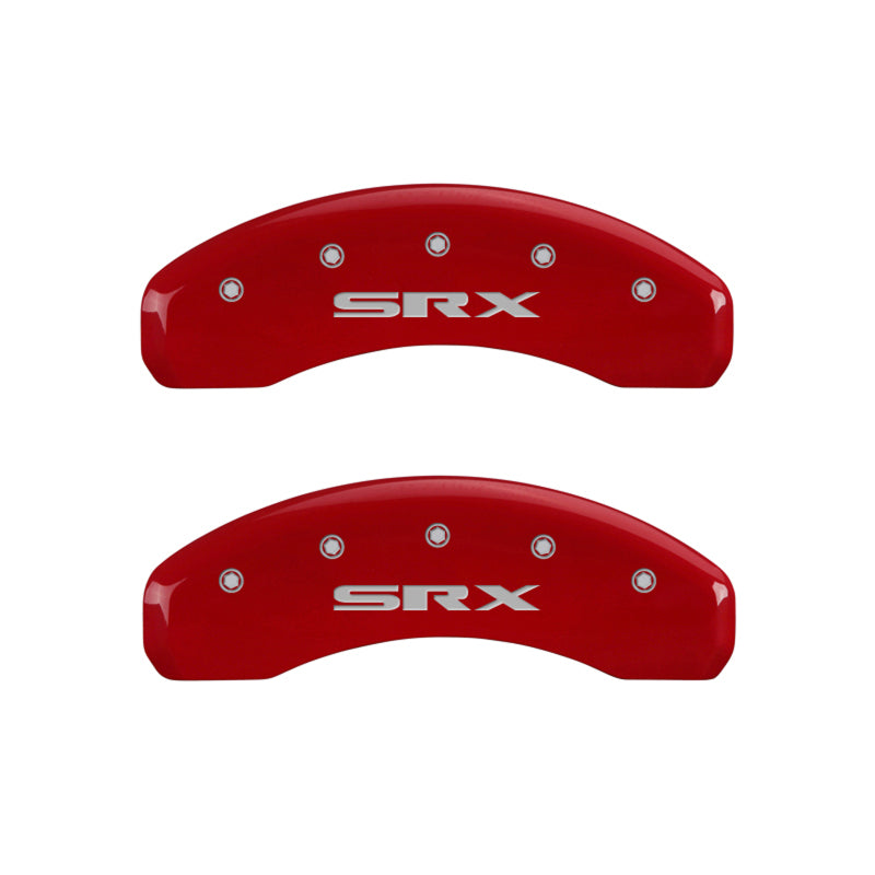 Couvre-étriers MGP 4 gravés à l'avant en cursive/arrière gravé Cadillac SRX finition rouge argent ch