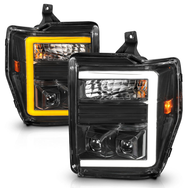 ANZO 08-10 Ford F-250 - F-550 Super Duty Phares de projecteur avec barre lumineuse Switchback Boîtier noir