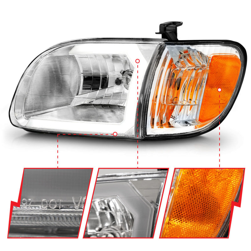 ANZO 00-04 Toyota Tundra (Reg/Acc Cab Only) Phares en cristal avec barre lumineuse chromée avec feux d'angle 2 pièces