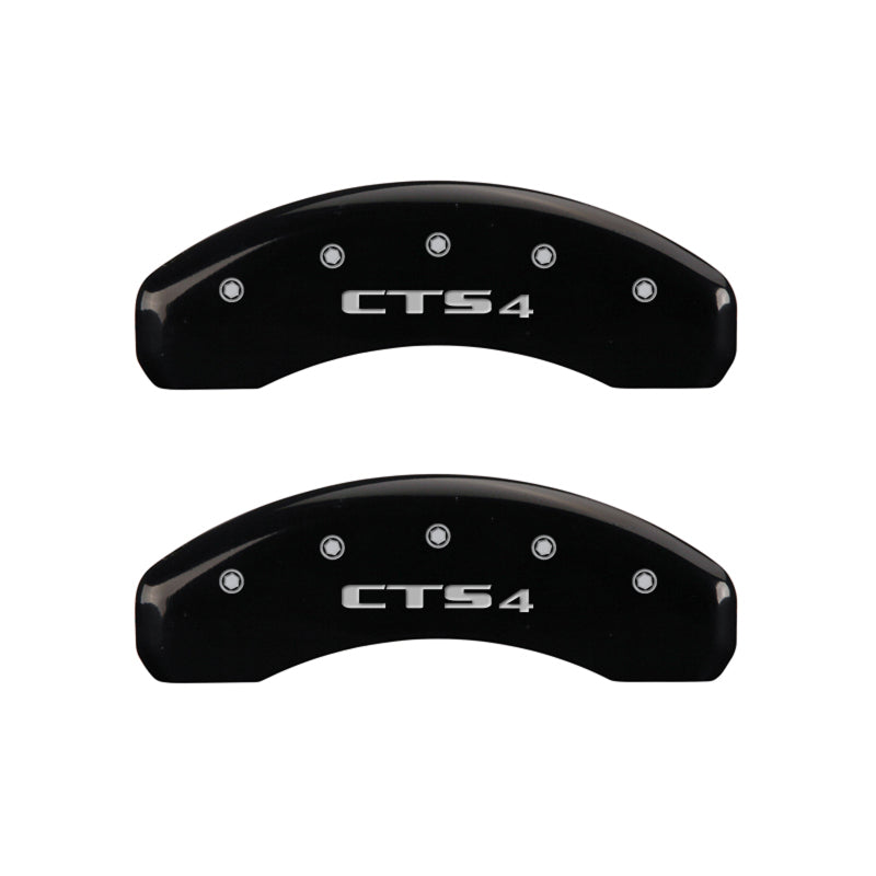 MGP 4 Caliper Covers Engraved Front Cursive/Cadillac Engraved Rear CTS4 Black finish silver ch