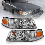 Phare avant ANZO 1998-2005 Ford Crown Victoria Crystal Chrome avec éclairage de pare-chocs (OE)