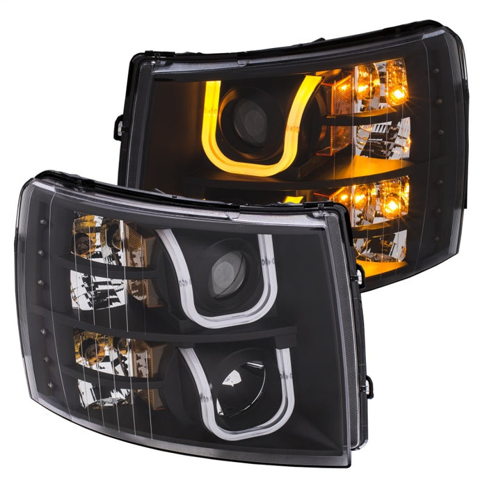 Phares de projecteur ANZO 2007-2013 Chevrolet Silverado 1500/2500 avec barre en U Switchback noir avec ambre