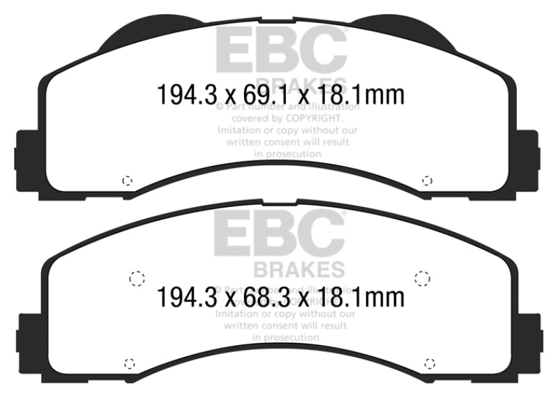 Plaquettes de frein avant EBC 15+ Ford F150 2.7 Twin Turbo (2WD) Greenstuff