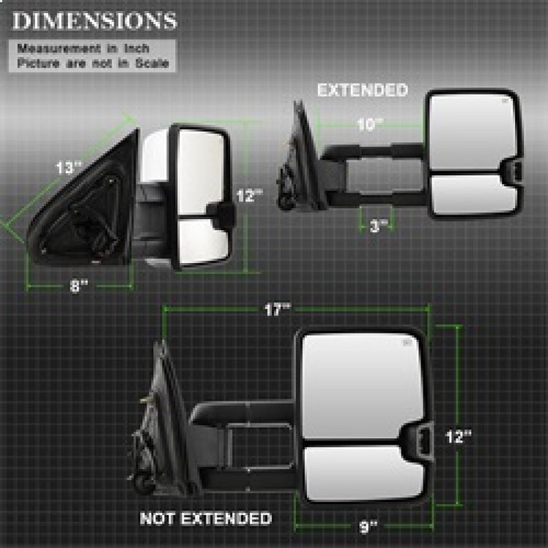 Rétroviseur chauffant à DEL ambré xTune Chevy Silverado 14-16 chromé MIR-CSIL14S-G3C-PWH-AM-SET