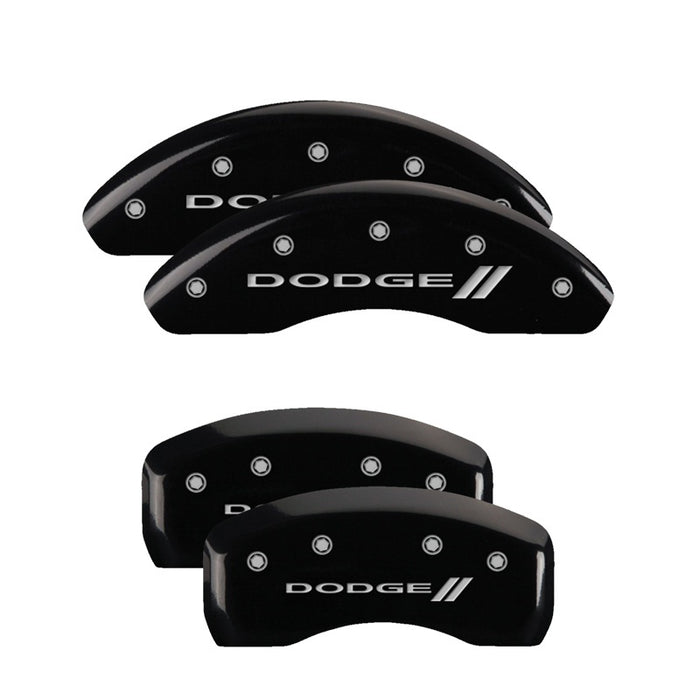 MGP 4 Caliper Covers Engraved Front & Rear With stripes/Dodge Black finish silver ch