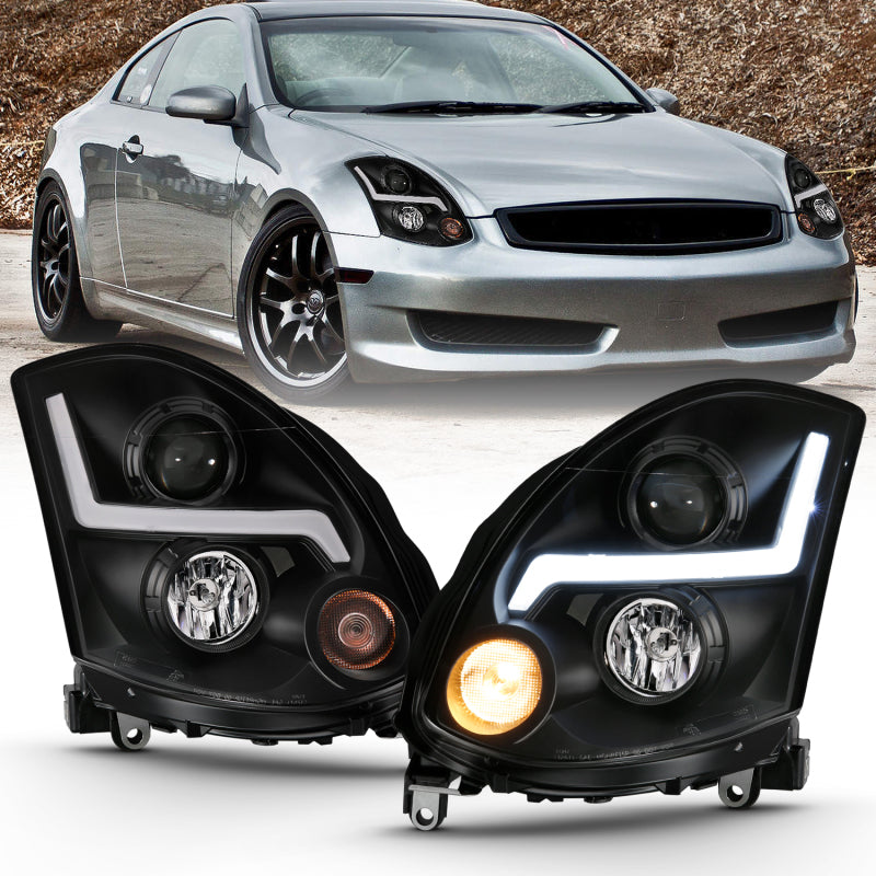 ANZO 2003-2007 Infiniti G35 Projector Headlight Plank Style Black (HID Compatible, No HID Kit )