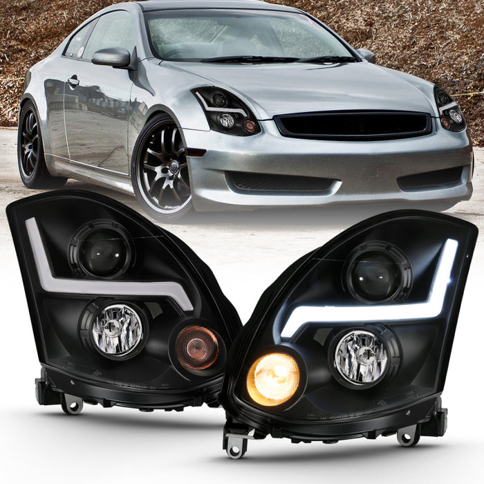 Phare de projecteur ANZO 2003-2007 Infiniti G35 style planche noire (compatible HID, pas de kit HID)