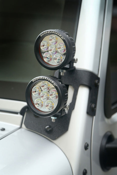 Kit de montage d'éclairage LED rond texturé noir pour montant A de Jeep Wrangler JK 07-18 Rugged Ridge