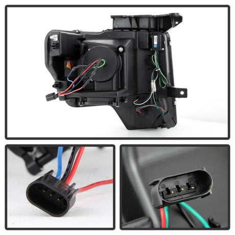 Phares de projecteur Spyder Ford F150 09-14 Modèle halogène - Barre lumineuse DRL Blk PRO-YD-FF15009-LBDRL-BK