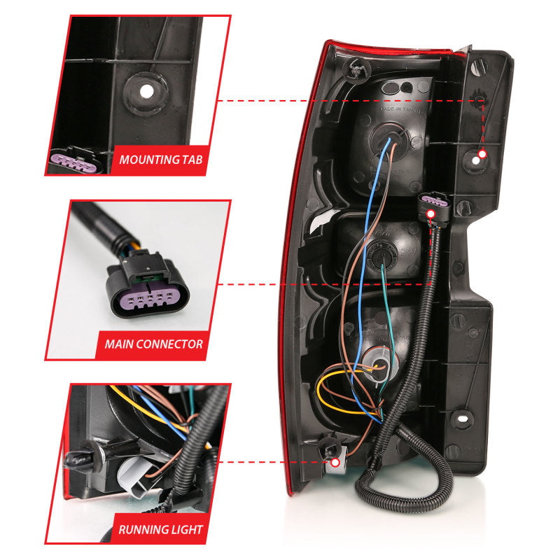 Feu arrière ANZO 2007-2014 Chevy Tahoe, lentille rouge/transparente (remplacement OE)