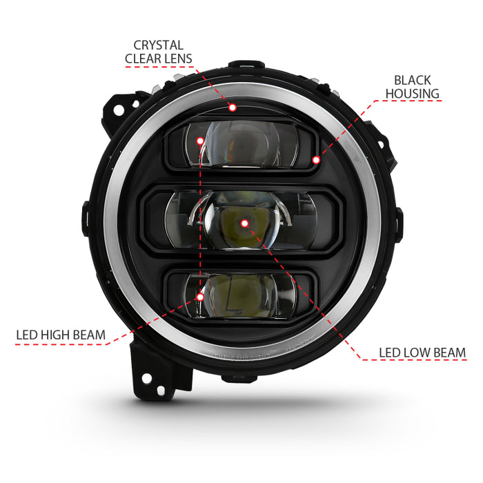 ANZO 2018-2019 Jeep Wrangler Full LED Projecteur H.L Noir