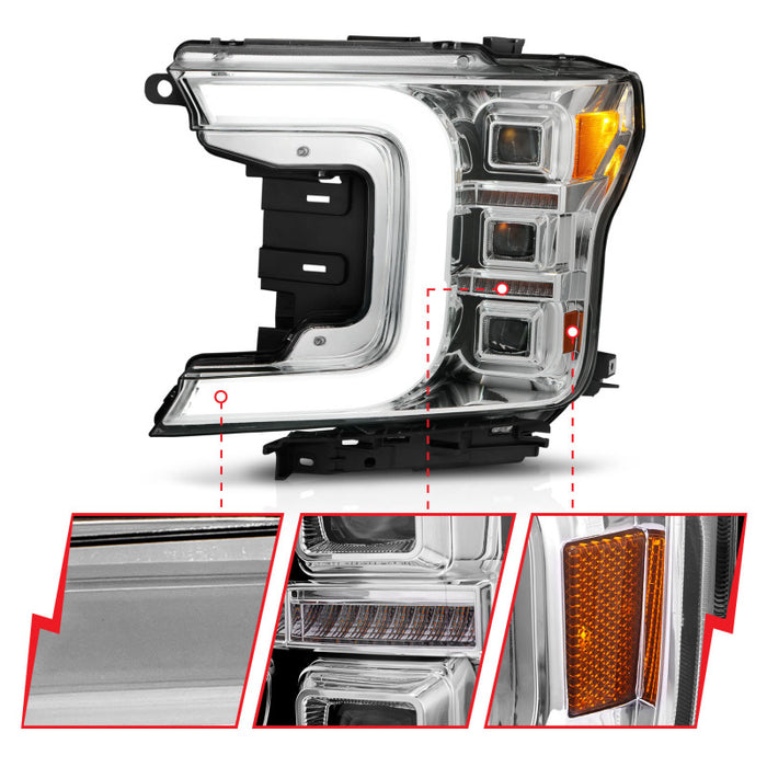 Phares de style barre lumineuse de projecteur à LED Anzo 18-20 Ford F-150 - Chrome Ambre