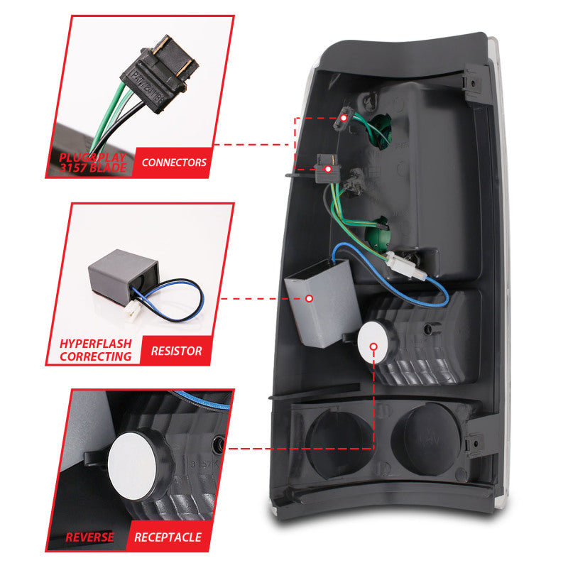 Feux arrière à LED ANZO 1999-2007 Chevrolet Silverado 1500 Rouge/Clair