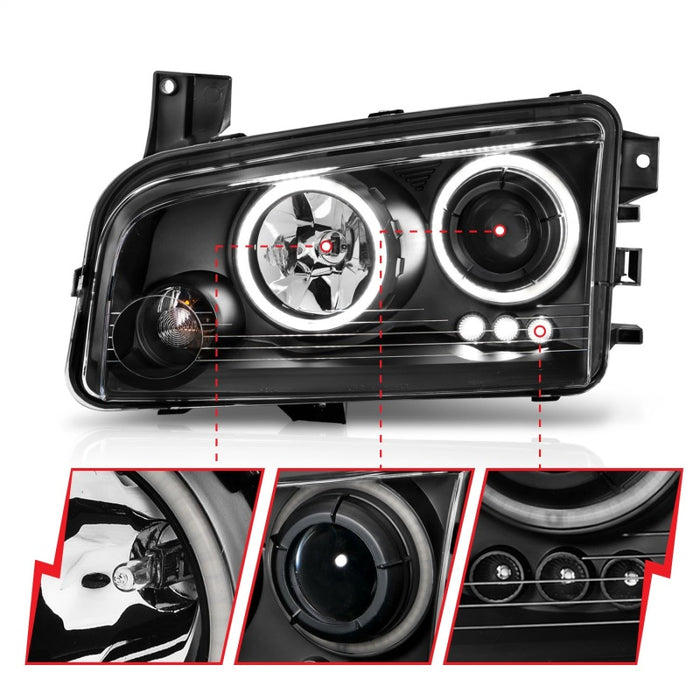 Phares de projecteur ANZO 2006-2010 Dodge Charger avec halo chromé (CCFL)