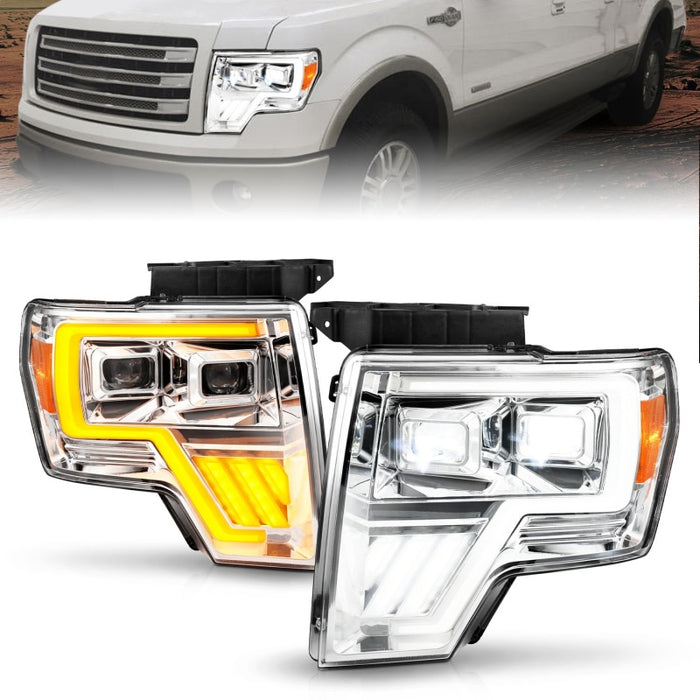 Phares de projet à LED ANZO 09-14 Ford F-150 avec fonction d'initiation - Chrome