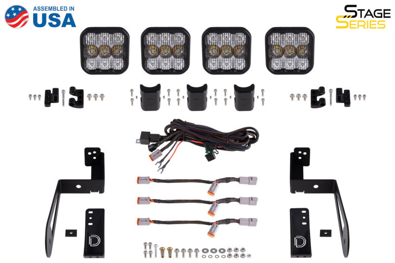 Kit de barre lumineuse de calandre Diode Dynamics pour Jeep JK SS5 à 4 modules CrossLink Pro - Combo jaune