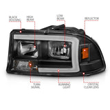 Ensemble de phares ANZO 97-04 Dodge Dakota/Durango Crystal avec barre lumineuse et boîtier noir
