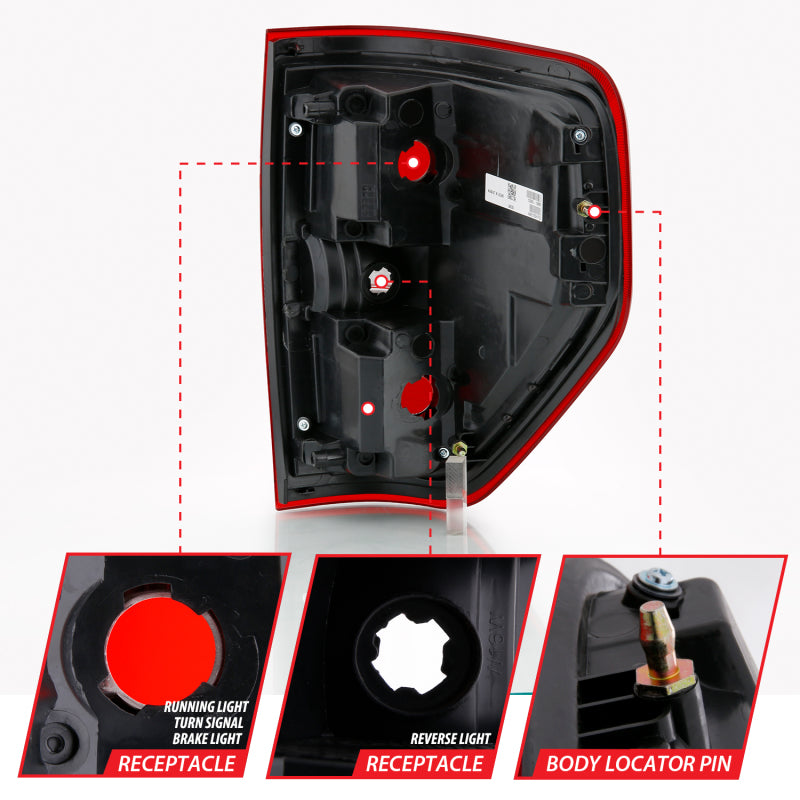 Feu arrière ANZO 2009-2014 Ford F-150 Euro Rouge/Transparent (sans ampoule)