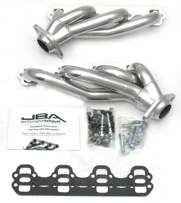 Collecteur d'échappement JBA 86-93 Ford Mustang 5.0L SBF 1-5/8 po primaire argent Ctd Cat4Ward